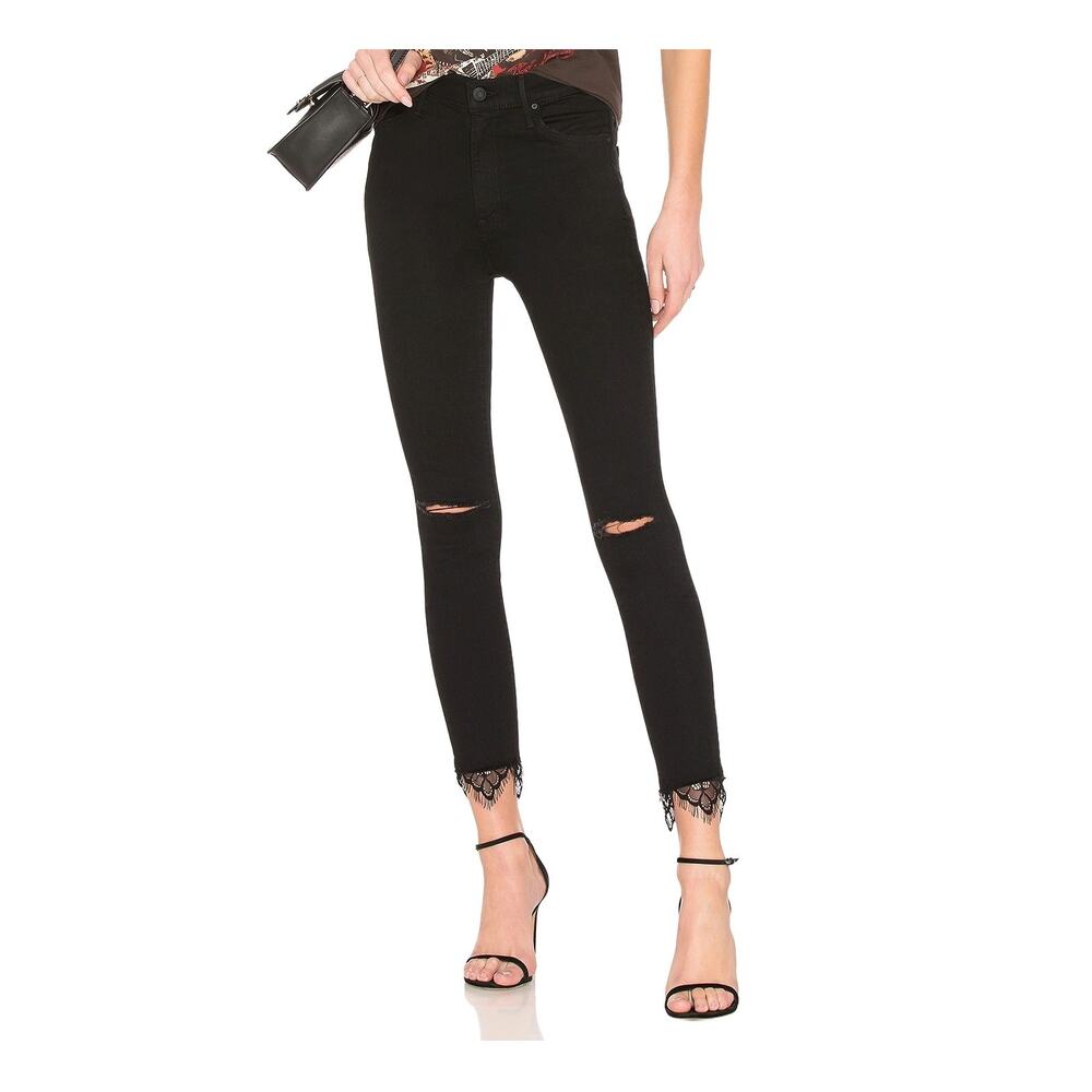 Mother Swooner Lace Dagger Ankle Fray Baa Baa Black Sheep Jeans 25